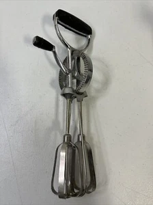 Vtg  EKCO Best Egg Beater Hand Held Crank Mixer Stainless Steal Black Handle USA - Picture 1 of 6
