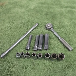 SK Standard SAE 1/4" Ratchet With Assorted Sockets 6 Point Deep Well Shallow  - Picture 1 of 11
