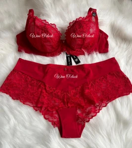 Ann Summers Sexy Lace Non Padded DD+ Plunge Bra & Shorts Red 32DD~44H - Picture 1 of 11