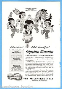 1947 MILWAUKEE ROAD advertisement, Olympian Hiawatha, Indian maiden - Foto 1 di 1