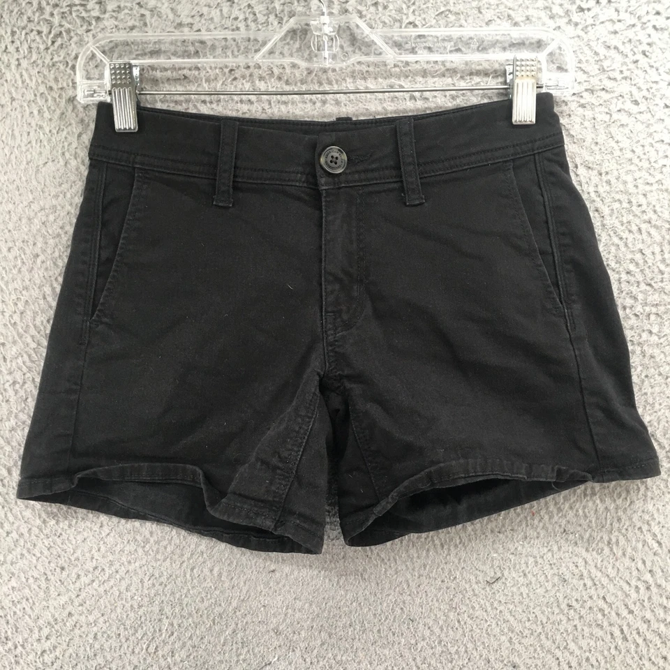 Pantalones Cortos Chinos American Eagle Para Mujer 00 (Actual 26X4.5) Negros Tiro Bajo Elastizados Cremallera Foto 1 de 4