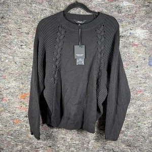 Simply Vera Vera Wang Sweater Womens Medium Black Braided Knit Pullover New - Picture 1 of 14