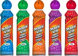 Mini marcadores de tinta de bingo Dabbin' Win paquete de 5 Dauber azul, verde, naranja, púrpura, rojo - Imagen 1 de 9