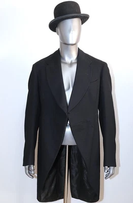 Abrigo de Mañana Antiguo Británico de Lana Negra a Medida Talla L Foto 1 de 4