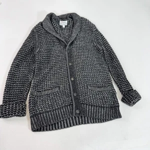 rag & bone Cardigan Sweater Mens Medium Gray Black Shawl Collar Snap Front Wool - Picture 1 of 11
