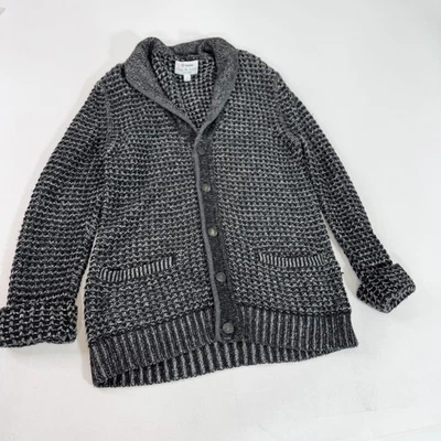 rag & bone Cardigan Sweater Mens Medium Gray Black Shawl Collar Snap Front Wool - Image 1 of 4