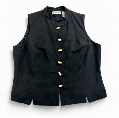 Chaleco Top Vintage Ann Taylor Petites Lino Sin Mangas Negro Bambú Talla 12P Grande Foto 1 de 4