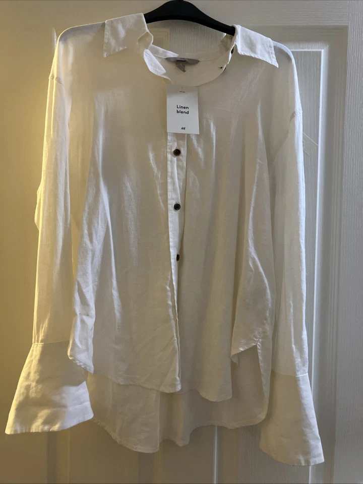 H&M Ivory White Shirt Size S Linen Blend NWT - Image 1 of 4