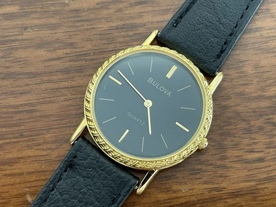 VINTAGE Bulova Mens Gold Tone Push Crown Swiss Analog Quartz Watch~New Battery - Image 1 of 4