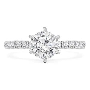 1.08 CT Round SI1 F Diamond Pave Engagement Ring 14K White Gold - Picture 1 of 7