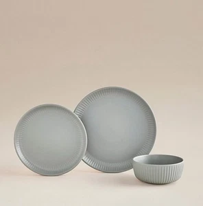 Grey Ribbed Stoneware Dinner Set - 12 Piece - Picture 1 of 4