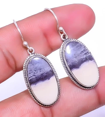 Mayan Porcelain Jasper Gemstone 925 Sterling Silver Bali Earring 1.56" A398 - Image 1 of 4