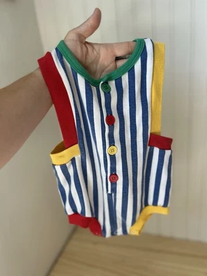 Mameluco de bebé de colección 12 MOs sin mangas azul/blanco a rayas botones coloridos agachado a presión Foto 1 de 4