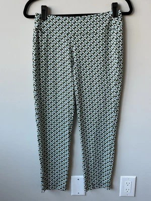 "Pantalones al tobillo J. McLaughlin talla XS verde blanco elástico geométrico 25,5""" Foto 1 de 4