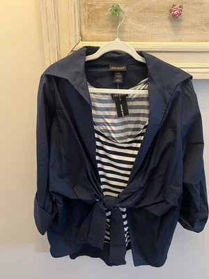 Camisa de vestir Lane Bryant 14/16 azul marino con corbata delantera a rayas sin mangas nueva con etiquetas Foto 1 de 4