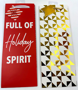 (2) Full of Holiday Spirit Gold Pattern Cakewalk  Liquor Bag, Red Large