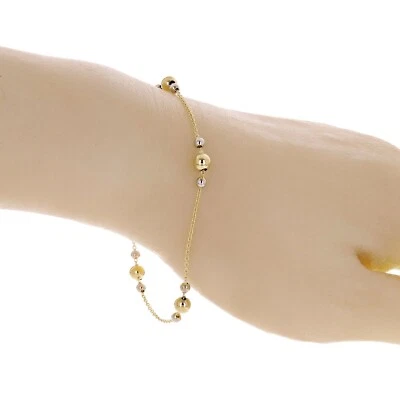 Brazalete italiano estación bolas oro amarillo y blanco 14k 8,5" 5 mm y 3 mm 1,8 gramos Foto 1 de 4