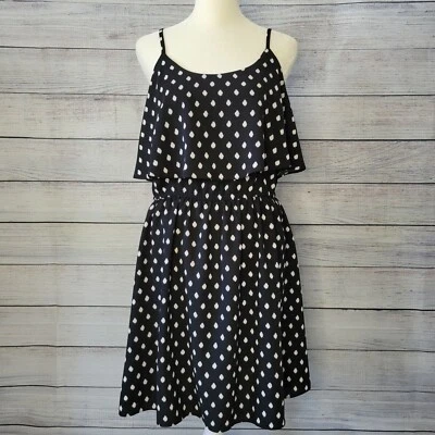 Elle Dress Womens Medium Black Polka Dot Tiered Sundress Sleeveless M - Image 1 of 4