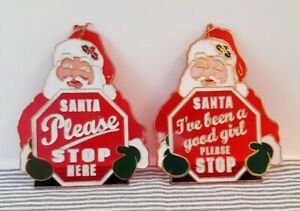 Vintage Christmas Window Suncatchers 2 Santa Please Stop Retro Kitsch Decoration