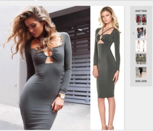 Grey HALTER FIT Fleece Jumperskirt Maxi Dress Evening Party Clubwear Sundress - Picture 1 of 5