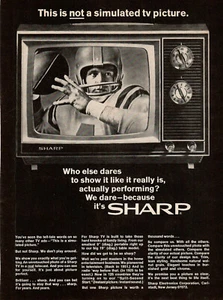 1969 SHARP TELEVISION / FOOTBALL PLAYER / VINTAGE PRINT AD - Picture 1 of 1