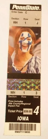 2002 Penn State Nittany Iowa Hawkeyes NCAA Football Unused Ticket Cover