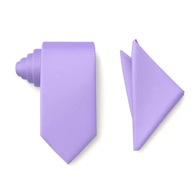 Conjuntos de pañuelos cuadrados de bolsillo y corbata formal de color liso para hombre lavanda Foto 1 de 4