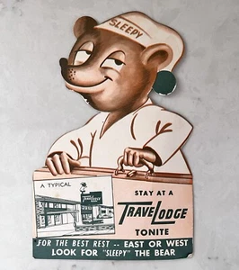 Vintage TRAVELODGE Sleepy the Bear Die Cut Post Card Advertising 1950s - Picture 1 of 3