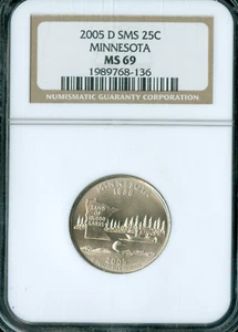 2005 D MINNESOTA QUARTER NGC MS69 SMS . - Picture 1 of 4