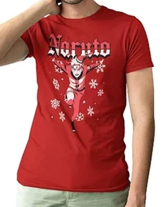 NEU Herren T-Shirt Naruto Weihnachten Winter Rot Gr. L Neu Mit Etikett - Bild 1 von 1