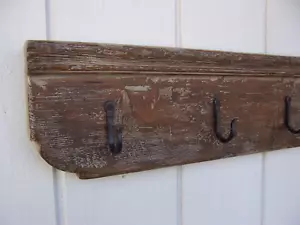 PRIMITIVE RUSTIC PAINTED COAT RACK WALL SHELF FARMHOUSE SHELVES COUNTRY HOOKS - Picture 1 of 11