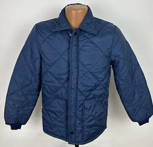 Vintage 80s NELSON Quilted Jacket S Navy Blue Full Zip Workwear Minimal USA MADE - Bild 1 von 12