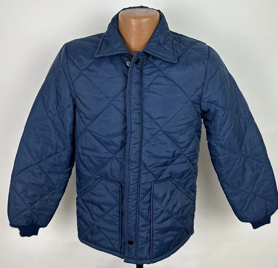 Chaqueta acolchada vintage años 80 para hombre S azul marino cremallera completa ropa de trabajo mínima Nelson EE. UU. Foto 1 de 4