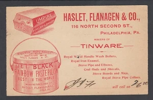 US Sc UX12 used 1896 1c Postal Card, Pennsylvania usage, UMPIRE tinware, VF - Picture 1 of 2