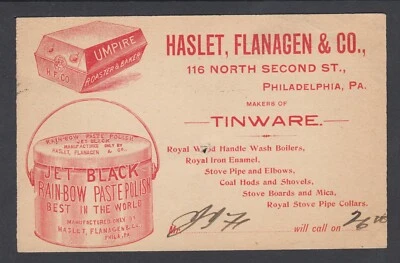 US Sc UX12 used 1896 1c Postal Card, Pennsylvania usage, UMPIRE tinware, VF - Image 1 of 2