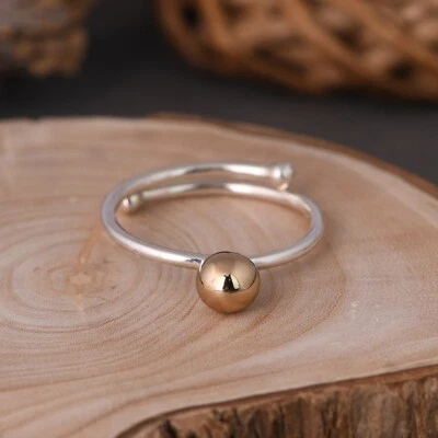 Handmade 925 Silver Gold Plated Round Balls Adjustable Ring For Girl's Jewelry - Image 1 of 4