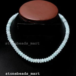 Collar de piedras preciosas de cuarzo liso de plata de ley 925, aguamarina lechosa de 8-9 mm 18" - Imagen 1 de 10