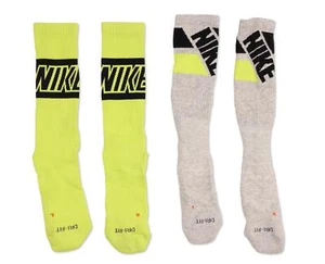 Nike Boy's Performance Cushioned Crew Socks 2-Pack, Grey/Green, LG ESF17227 - Picture 1 of 2