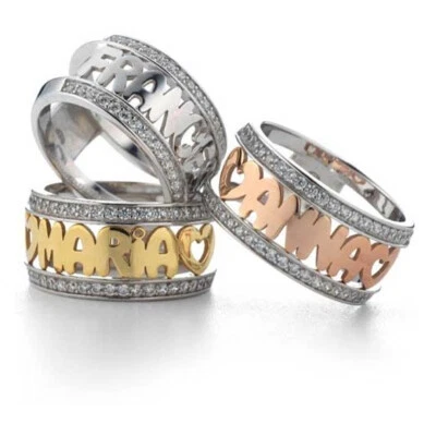 Anello Argento 925 personalizzabile Nome Parola con pavè zirconi bianchi - Immagine 1 di 4