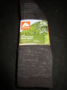 Men’s Ozark Trail 3 Pair Black Soot Wool Blend Crew Socks Shoe Size 6-12 - Picture 1 of 5