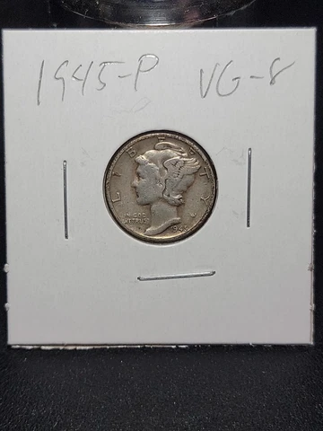 1945 P Mercury Silver Dime in Very Good Circulated Condition in Coin-Flip Cover
