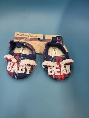 Nuevo con etiquetas Zapatillas Bebé Oso a Cuadros Bebé Talla 6-9 Meses Dearfoams Azul Azul Rojo Foto 1 de 4