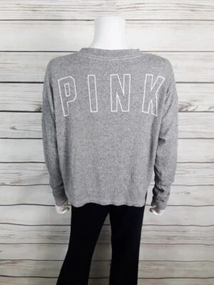 Top corto deportivo Victoria's Secret rosa para mujer talla S gris logotipo de perro manga larga   Foto 1 de 4