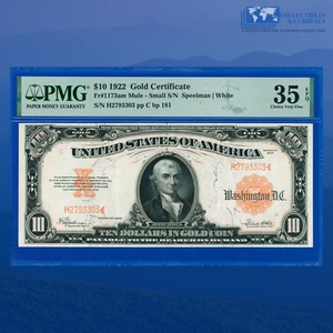 Fr.1173am 1922 $10 Gold Certificate "HILLEGAS NOTE", Small S/N, PMG 35 EPQ #3303 - Picture 1 of 3