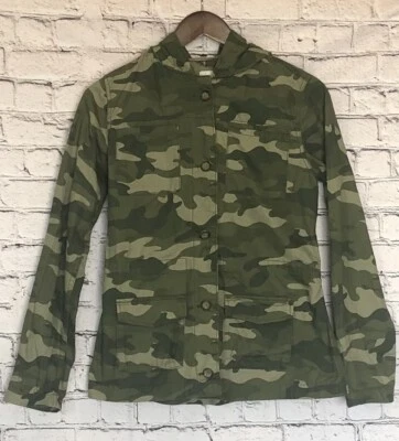 OLD NAVY Youth Jacket Camo Hooded Size XXL (18) Green 4 Pockets Button Front EUC - Image 1 of 4