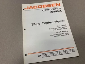 Jacobsen TF-60 TF60 TriPlex Reel Greens Mower Operator's Manual 62610 62613 - Picture 1 of 1
