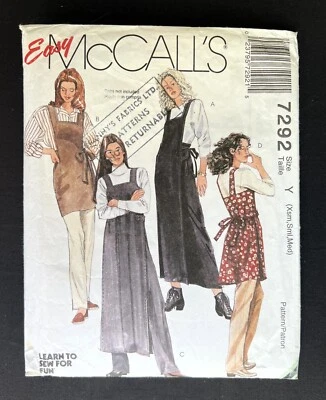 McCall's 7292 Misses Apron Dresses or Tops & Pants 1994 Pattern sz XS-S-M Uncut - Image 1 of 3