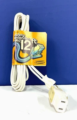 CABLE DE ALIMENTACIÓN DE EXTENSIÓN DE SEGURIDAD BLANCO 12 PIES 10A 125V 1250W NUEVO LEVITON 2531-12 Foto 1 de 4