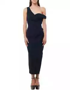 BNWT - MOSSMAN sz 6 - "Virtuous" One Shoulder Navy Cocktail Dress - RRP $349.95 - Picture 1 of 11