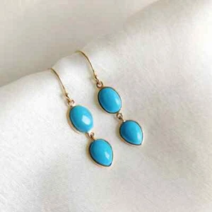 Sleeping Beauty Turquoise Earring Dangle Drop Earring 925 Sterling Silver Gift - Picture 1 of 7